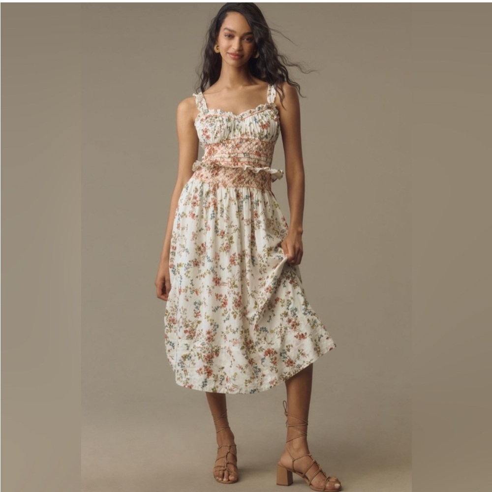 Anthropologie Sleeveless
Smocked-Waist Ruffled Midi Dres